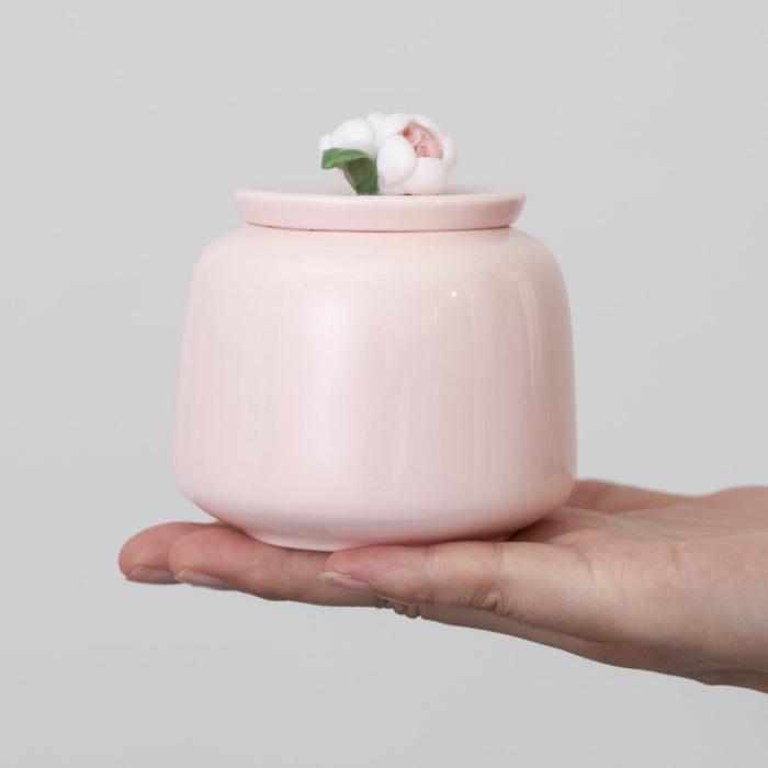 Handmade Porcelain Pink Flower Tea Jar, Candy Jar 200ml