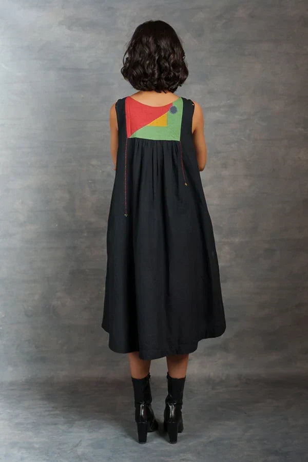 Handwoven Khadi Applique Dress with Artisan Detailing
