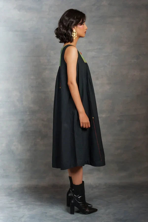 Handwoven Khadi Applique Dress with Artisan Detailing