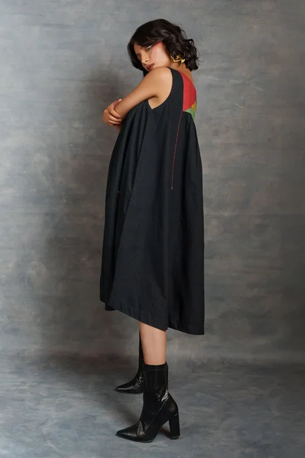 Handwoven Khadi Applique Dress with Artisan Detailing