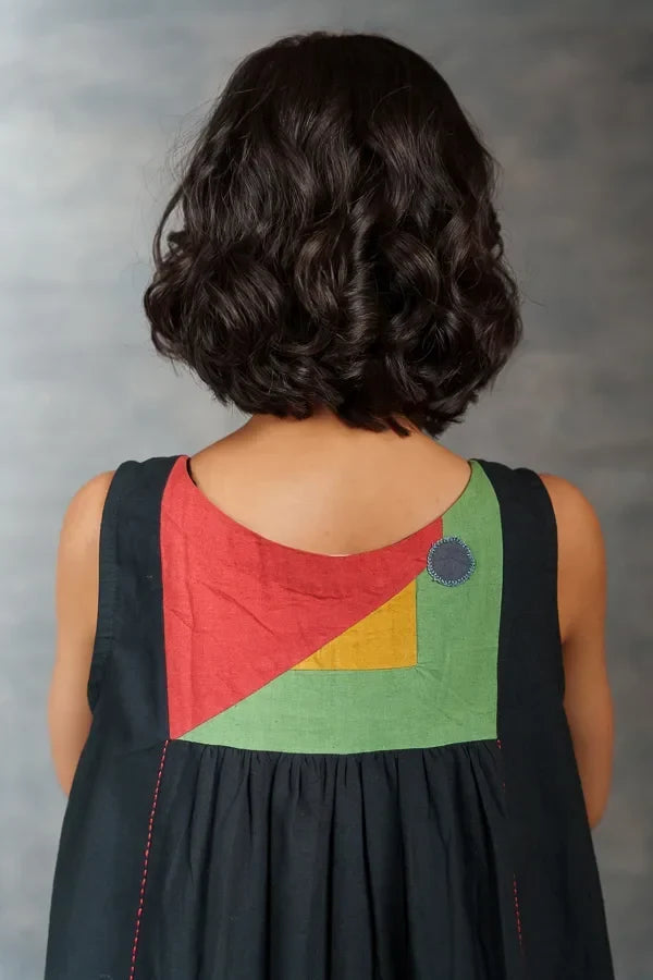 Handwoven Khadi Applique Dress with Artisan Detailing