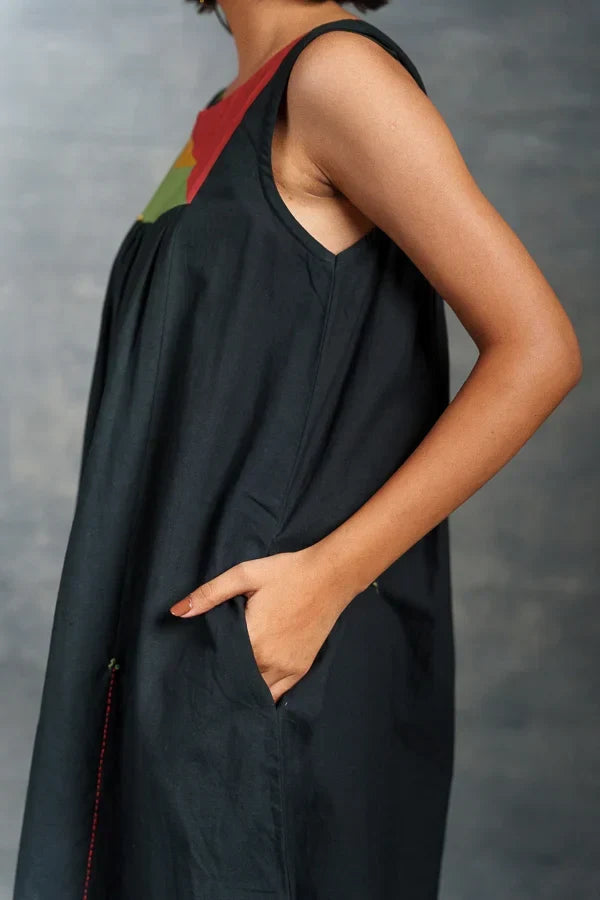 Handwoven Khadi Applique Dress with Artisan Detailing