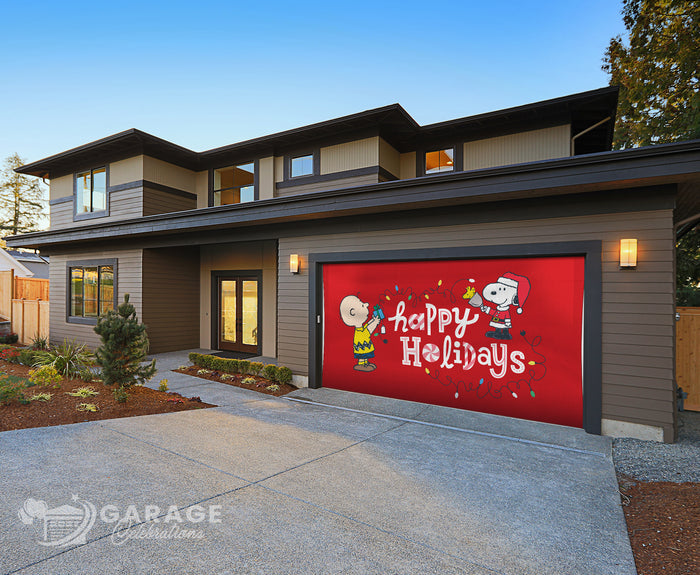 Happy Holidays | 2-Car Peanuts® Garage Door Cover