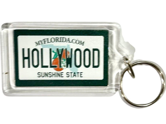 Hollywood Florida License Plate Acrylic Rectangular Souvenir Keychain 2.5" X 1.5"