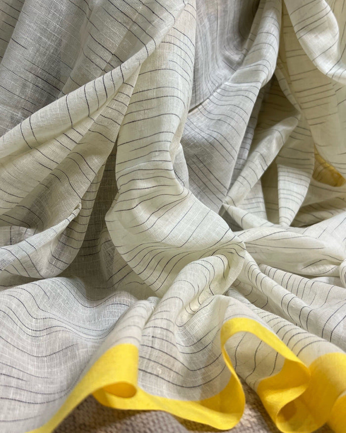 Designer khaadi cotton white yellow saree by ShopAaMe for everyday and ethnic wear