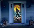 Decorative door wrap with Werewolf howling at a full moon with a dark forest background.