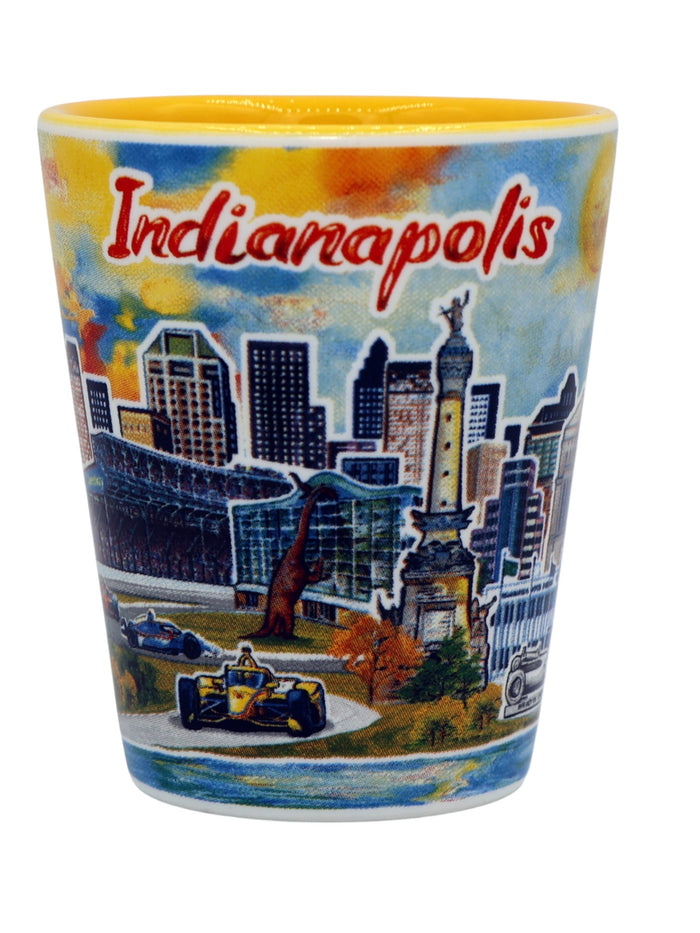 Indianapolis Indiana Yellow Ceramic Shot Glass