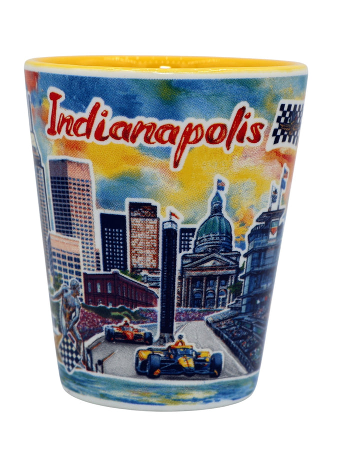 Indianapolis Indiana Yellow Ceramic Shot Glass