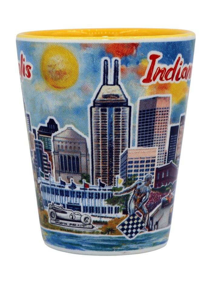 Indianapolis Indiana Yellow Ceramic Shot Glass
