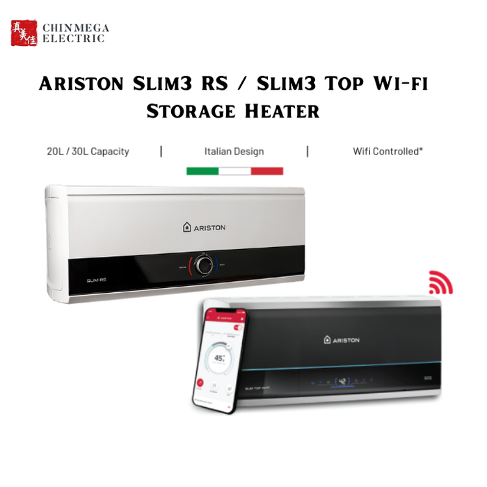 (Installation Available) Ariston Slim3 RS / Slim3 Top Wi-Fi (20L / 30L) Storage Water Heater (Local Warranty)