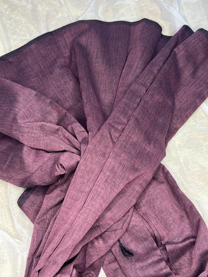 Soft plum coloured khadi cotton saree by Shopaame