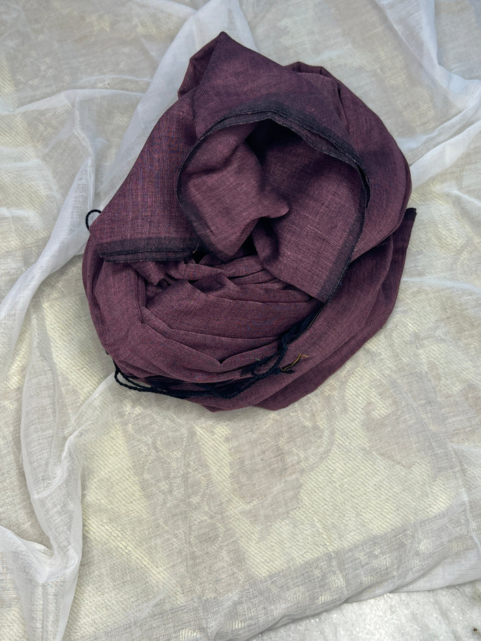 Soft and comfortable plum coloured khadi cotton Shopaame saree