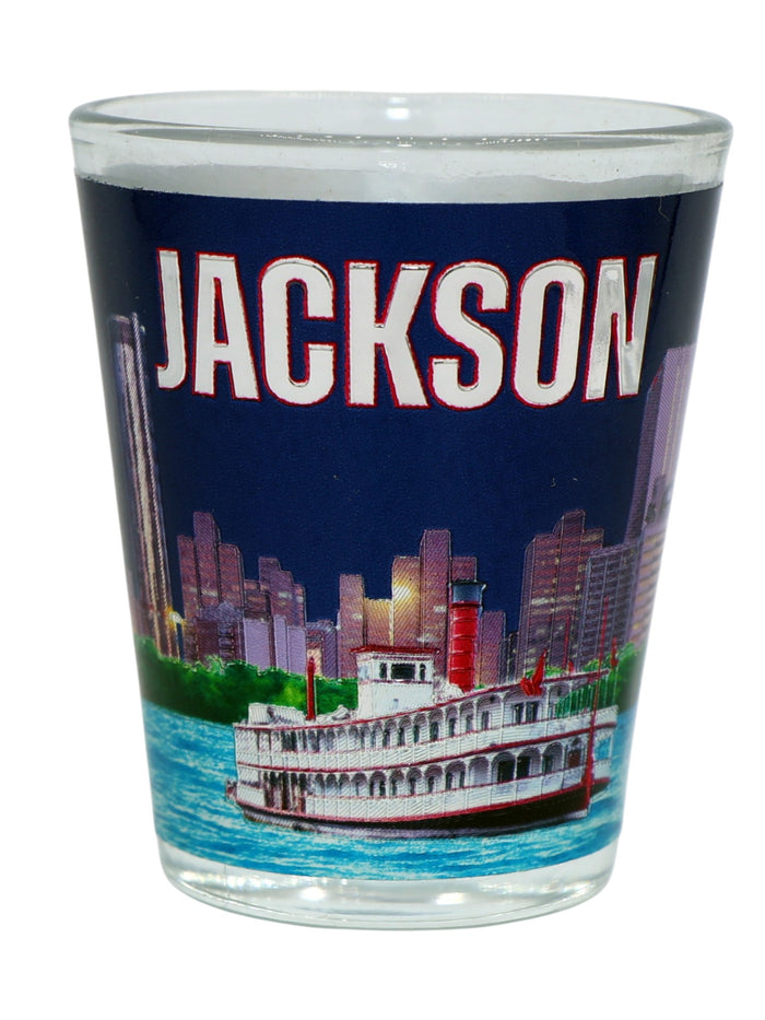 Jackson Mississippi Dark Blue City Sky River Shot Glass