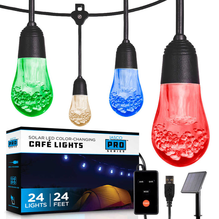 JascoPro Series USB LED Cafe Lights, Color Select, 24ft + Solar Panel | 66882