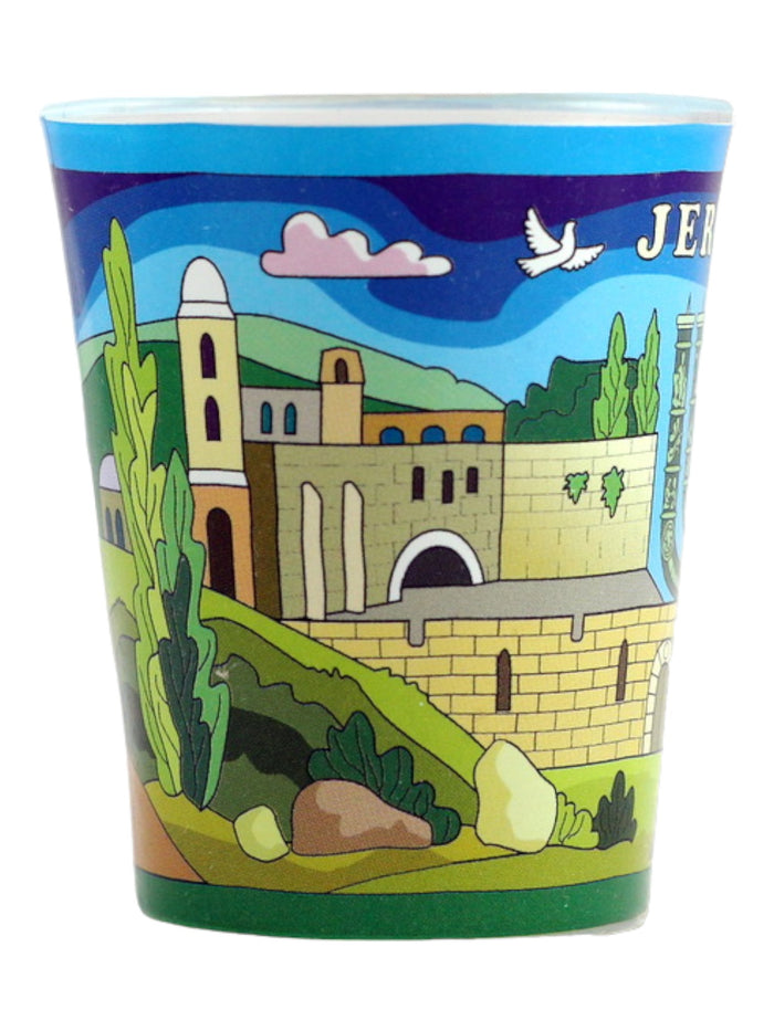 Jerusalem Israel Menorah and Landmarks Shot Glass