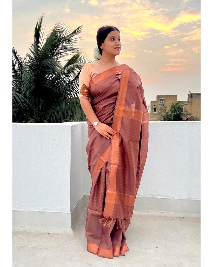 Coffee Coloured Mangalgiri Art Silk handloom Saree