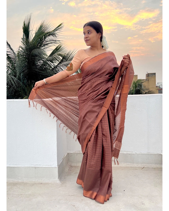 Coffee Coloured Mangalgiri Art Silk handloom Saree