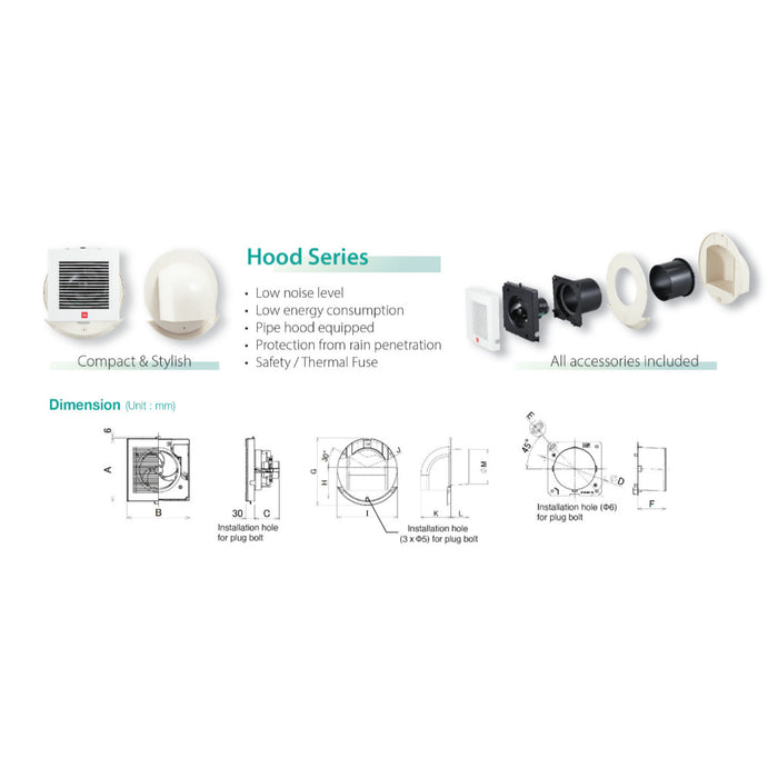 KDK 10EKGB/ 15EKGB Toilet Ventilating Fan Hood Series