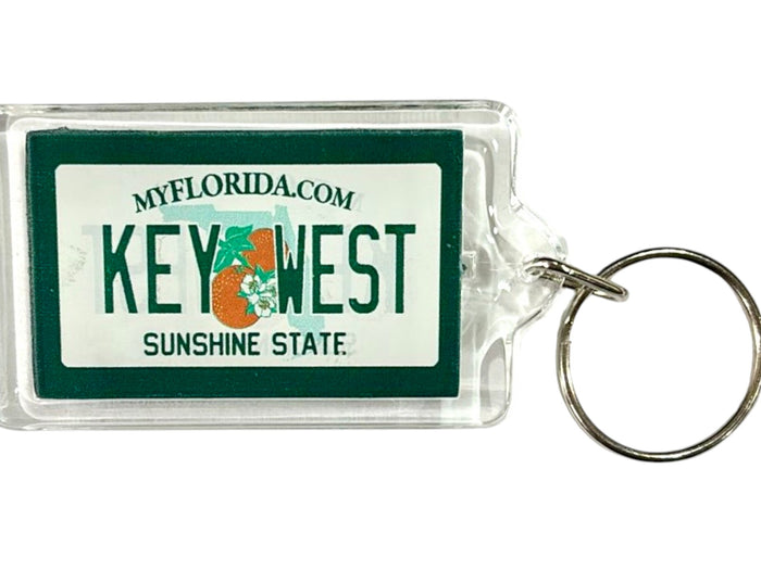 Key West Florida License Plate Acrylic Rectangular Souvenir Keychain 2.5" X 1.5"