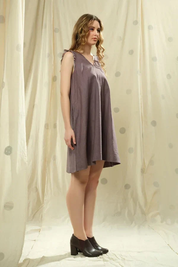 Khadi Cascade-Flowy Pleated V-Neck Dress