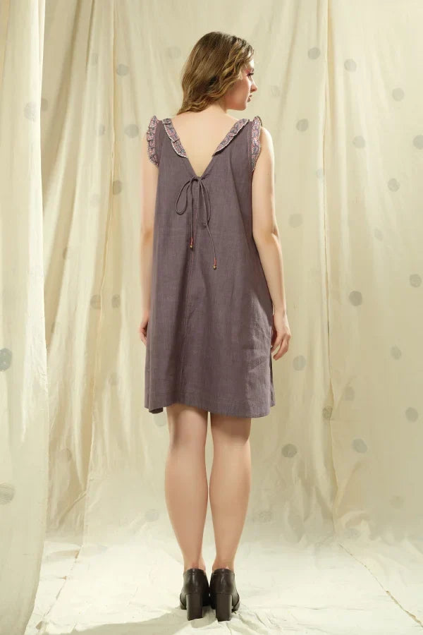 Khadi Cascade-Flowy Pleated V-Neck Dress