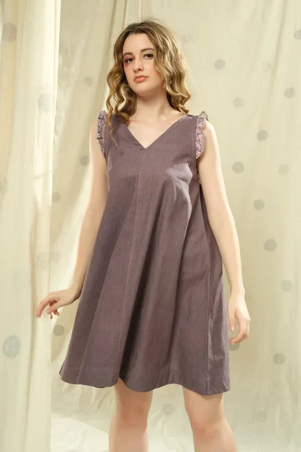 Khadi Cascade-Flowy Pleated V-Neck Dress