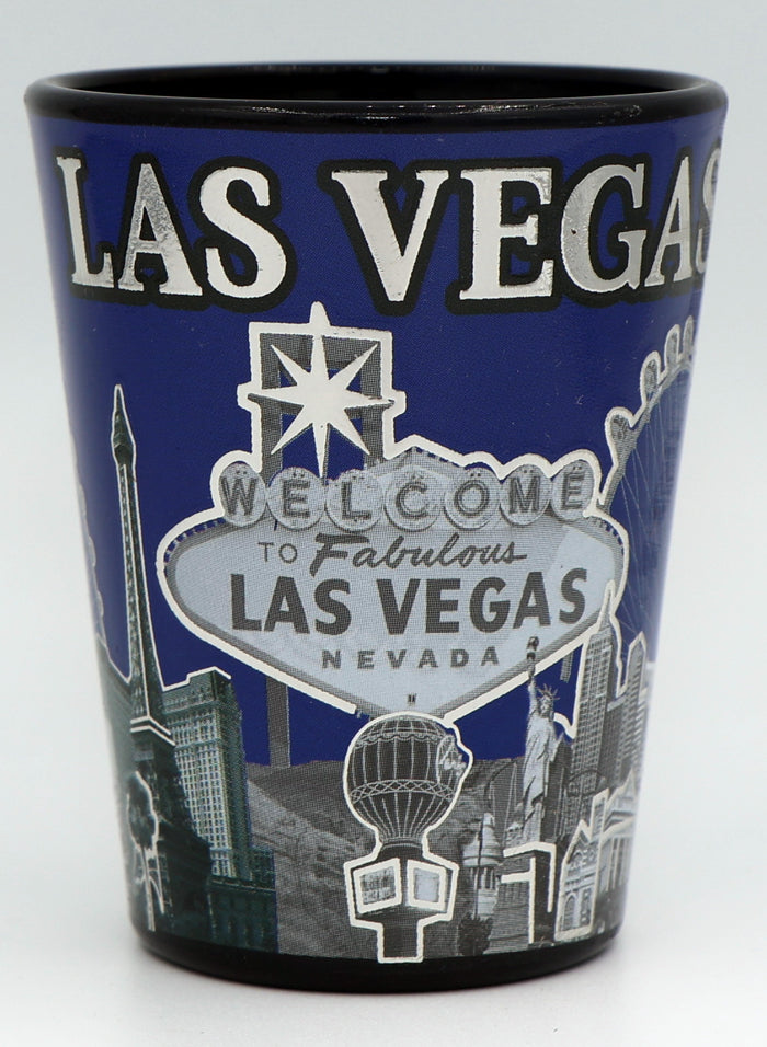 Las Vegas Nevada Dark Blue Silver Skyline Shot Glass