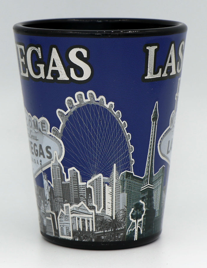 Las Vegas Nevada Dark Blue Silver Skyline Shot Glass