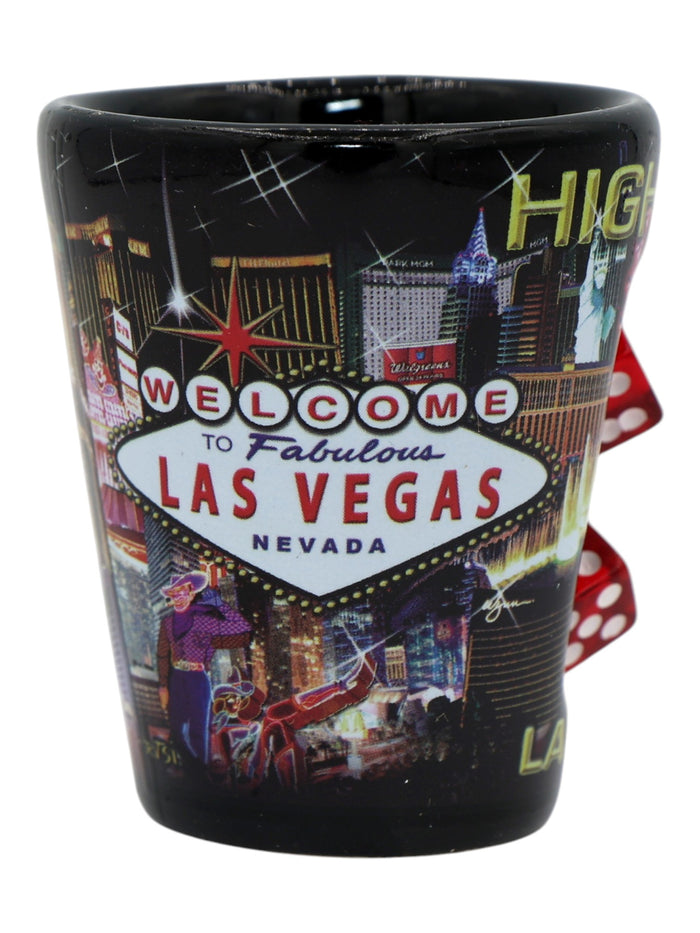 Las Vegas Nevada High Roller Dice Collage Black Shot Glass