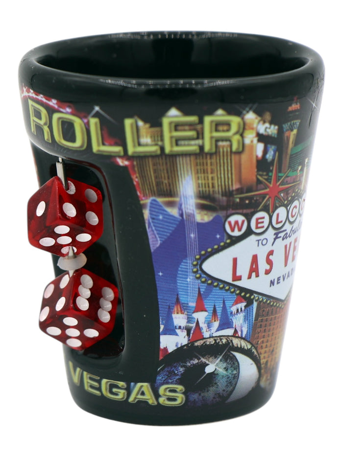 Las Vegas Nevada High Roller Dice Collage Black Shot Glass