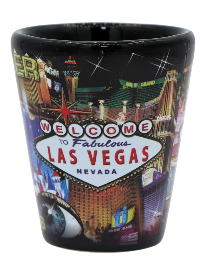 Las Vegas Nevada High Roller Dice Collage Black Shot Glass