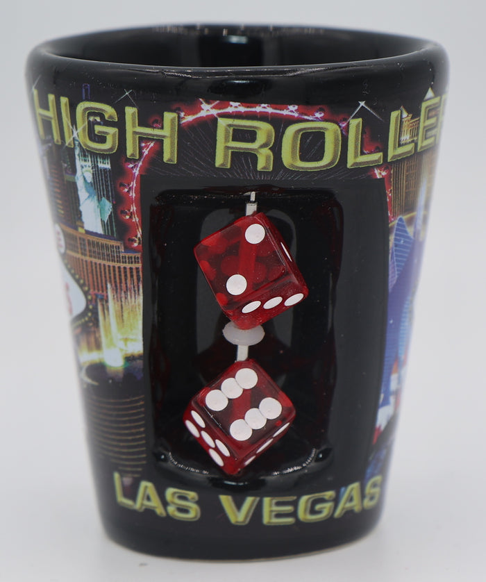 Las Vegas Nevada High Roller Dice Collage Black Shot Glass