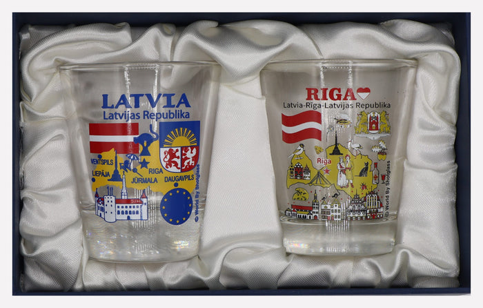 Latvia Souvenir Boxed Shot Glass Set (Set of 2)