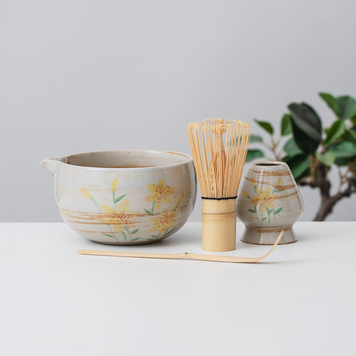 Lily Ceramic Matcha Set with Bowl and Chasen Holder