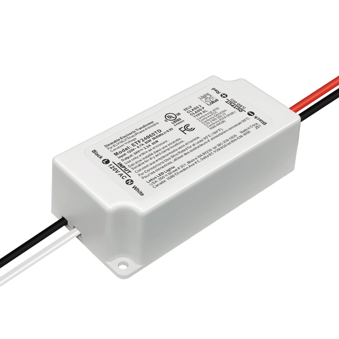Product Display Visual of the SKU: ETF24060TD for Marketing of theLotus 24V DC 60W Mini Electronic Transformer Triac Dim 120VAC | ETF24060TD