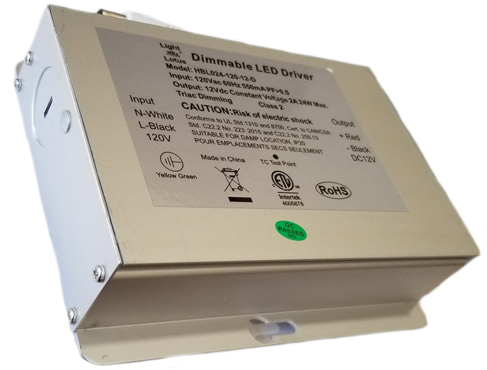 Product Display Visual of the SKU: HBL024-120-24-D for Marketing of theLotus 24V Driver 24W Hard Wired Triac Dimmable | HBL024-120-24-D