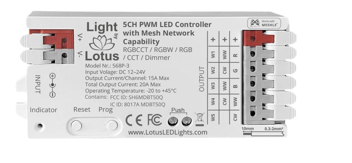 Lotus 5 Channel PWM LED Strip Controller with Bluetooth Mesh / Meshle App | 568P-3