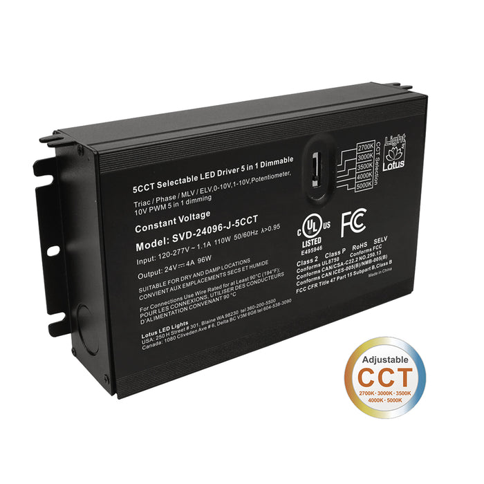 Lotus 5CCT Selectable 24V 96W 120-277V Driver, 5-in-1 Dimmable | SVD-24096-J-5CCT