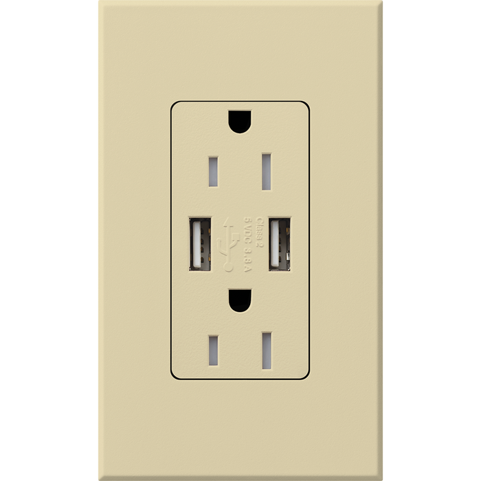 Lutron Architectural 15A Tamper-Resistant USB-A Duplex Receptacle | NTR-15-UBTR