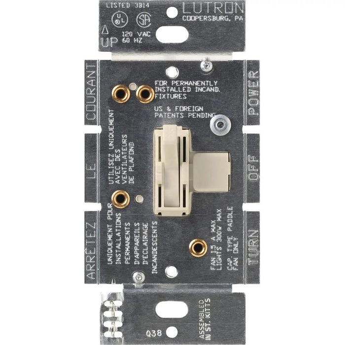 Ariadni Fan/Light Control, Fan control and dimmer, single-pole - quiet 3-speed, 120V/1.5A/300W in light almond, for Canada