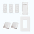 Product Display Visual of the SKU: P-BDGPRO-PKG3AWC for Marketing of theLutron Caséta Audio Kit: Smart Hub PRO, (3) Pico Audio Remotes, and Pedestals | P-BDGPRO-PKG3AWC