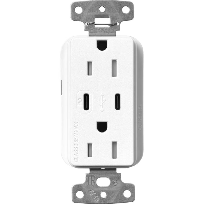Lutron Claro SCR-15-CCTR-BW Dual USB-C (1 PD) duplex receptacle, satin finish, Brilliant White