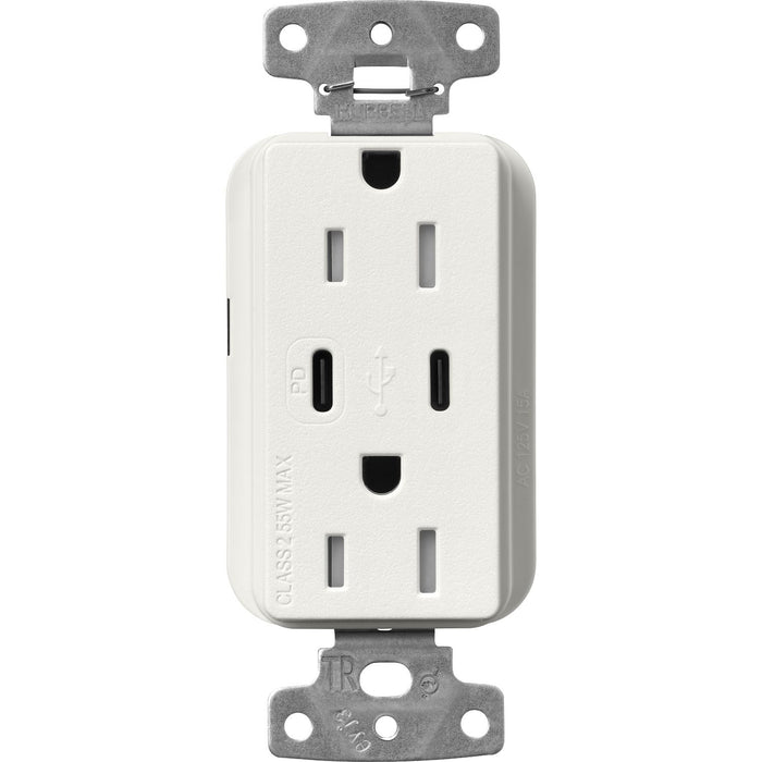 Lutron Claro SCR-15-CCTR-RW Dual USB-C (1 PD) duplex receptacle, satin finish, Architectural White
