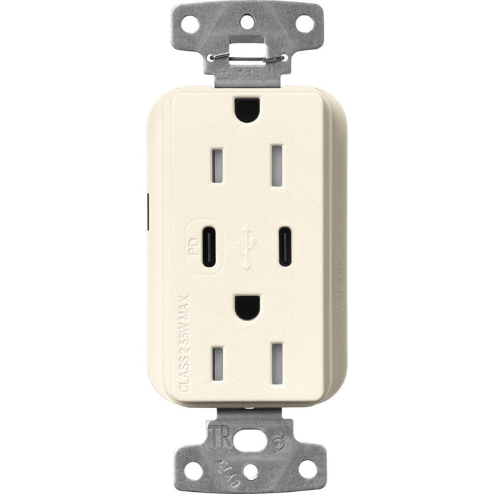 Lutron Claro SCR-15-CCTR-BI Dual USB-C (1 PD) duplex receptacle, satin finish, Biscuit