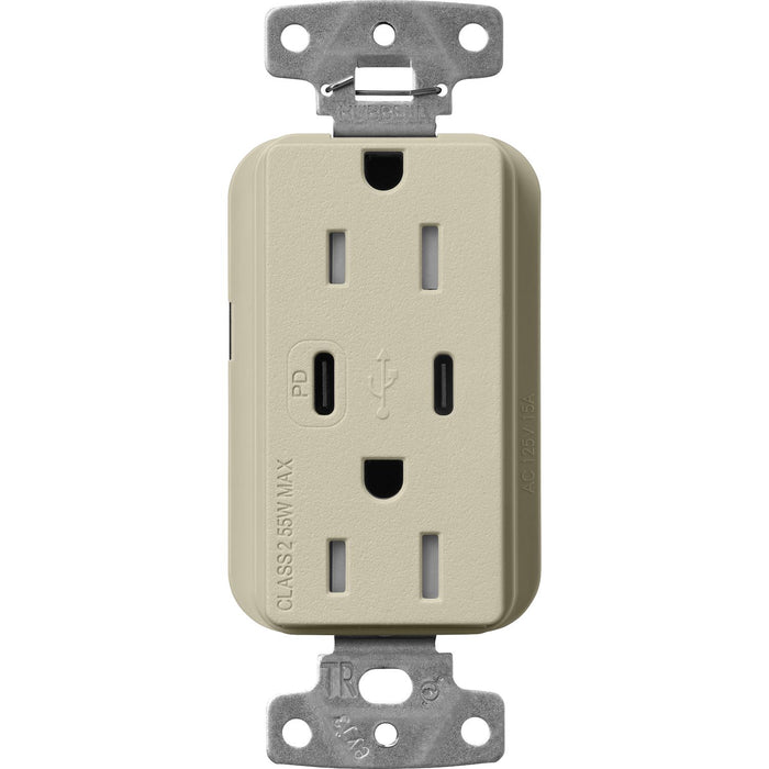 Lutron Claro SCR-15-CCTR-CY Dual USB-C (1 PD) duplex receptacle, satin finish, Clay