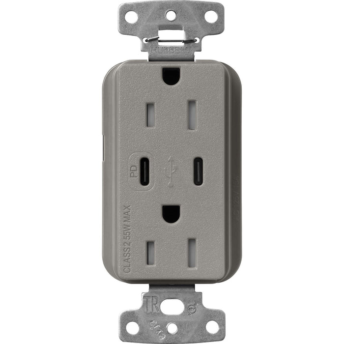 Lutron Claro SCR-15-CCTR-CS Dual USB-C (1 PD) duplex receptacle, satin finish, Cobblestone