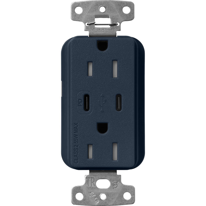 Lutron Claro SCR-15-CCTR-DE Dual USB-C (1 PD) duplex receptacle, satin finish, Deep Sea
