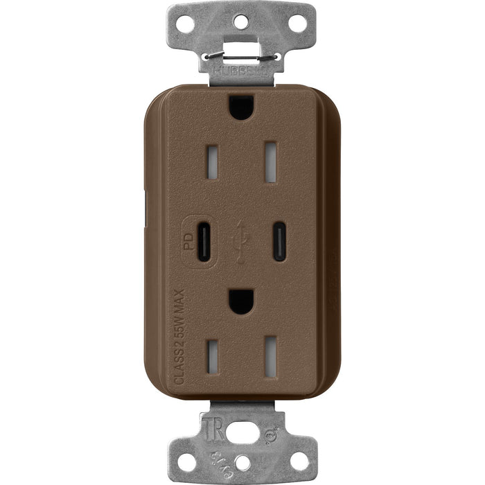 Lutron Claro SCR-15-CCTR-EP Dual USB-C (1 PD) duplex receptacle, satin finish, Espresso