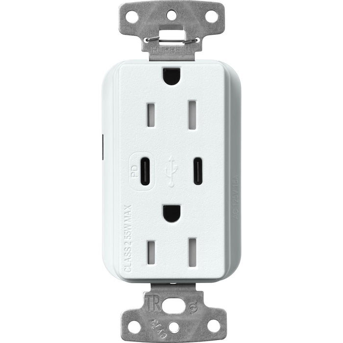 Lutron Claro SCR-15-CCTR-GL Dual USB-C (1 PD) duplex receptacle, satin finish, Glacier White