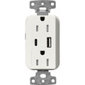 Lutron Claro SCR-15-ACTR-RW USB-A + USB-C PD duplex receptacle, satin finish, Architectural White